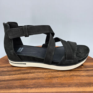 Eileen Fisher Sandals Women 9.5 Black Suede Leather Strappy Criss Cross Platform